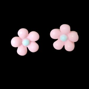 Pink Flower Earrings with blue green centers